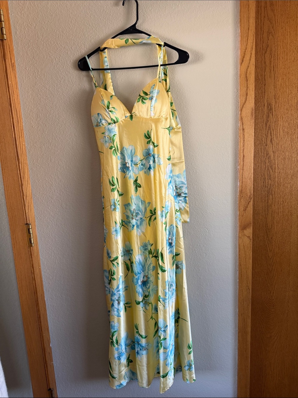 Sunshine Yellow Floral Maxi Dress with Blue Bloom Print
